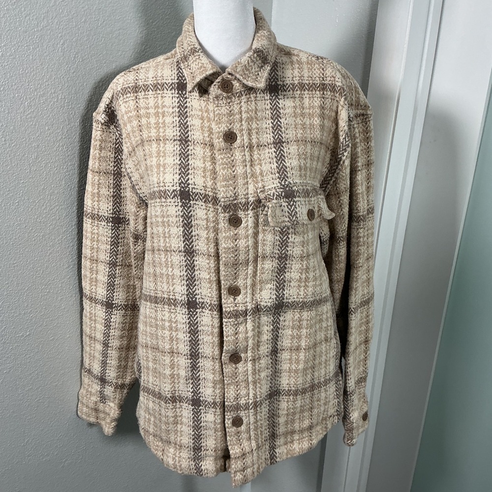 Abercrombie & Fitch Boucle Flannel Shirt Jacket Beige Plaid Men's Size S